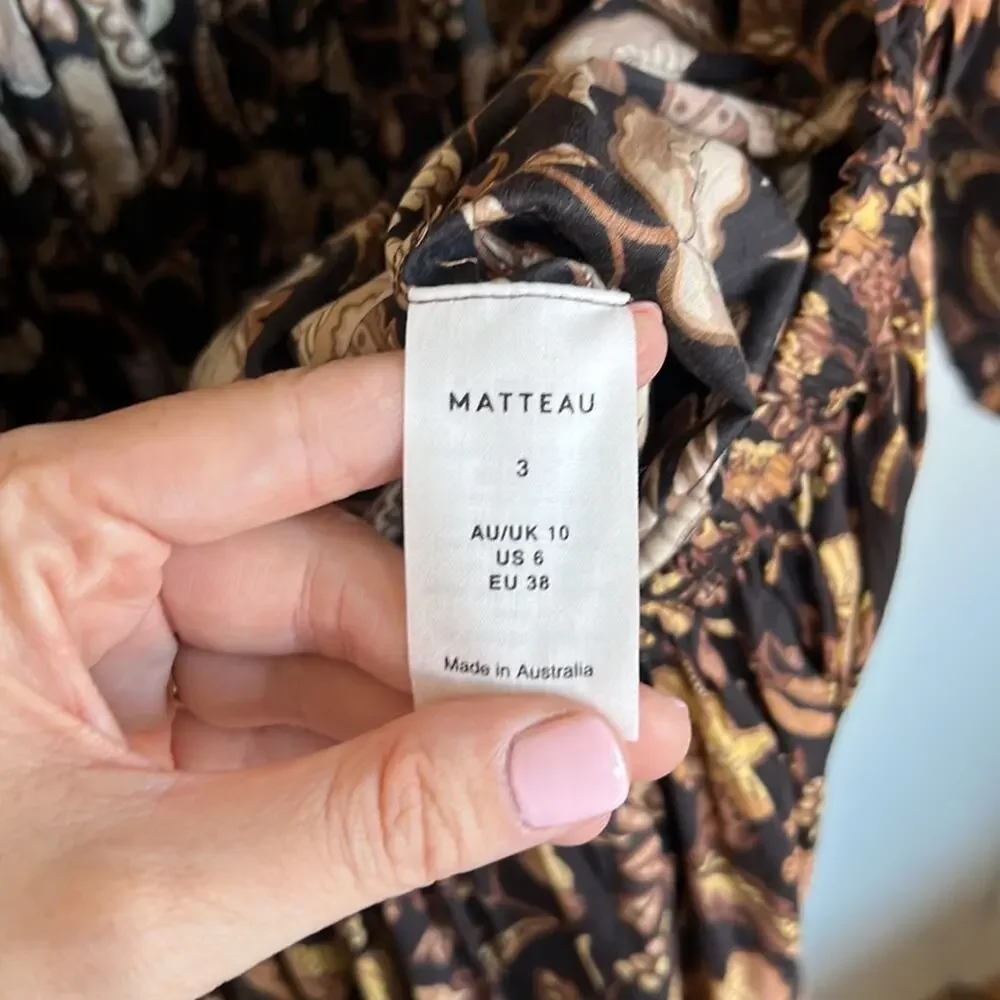 Matteau Puff Sleeve Open Back Orange Floral Maxi Dress - Picture 11 of 13